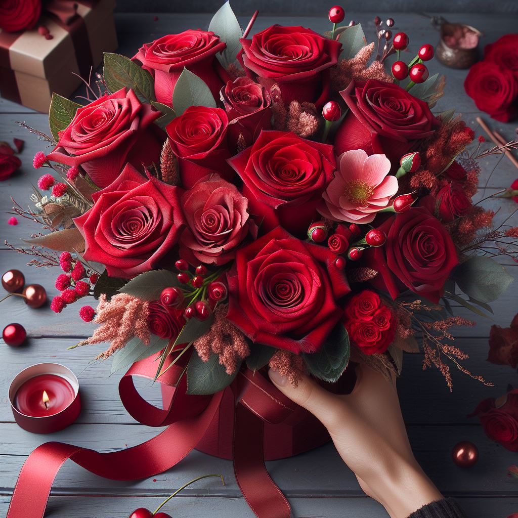 букет цветов из алых роз
